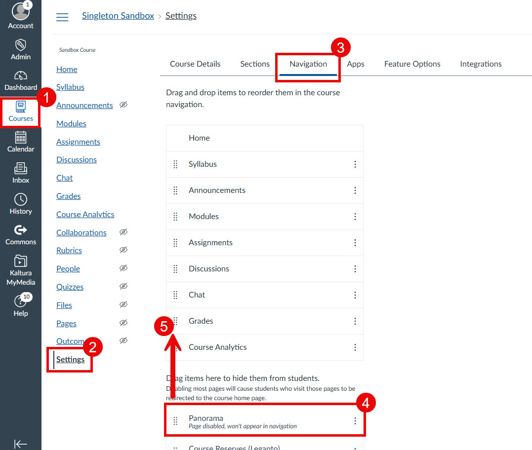 Adding Panorama to your course navigation menu