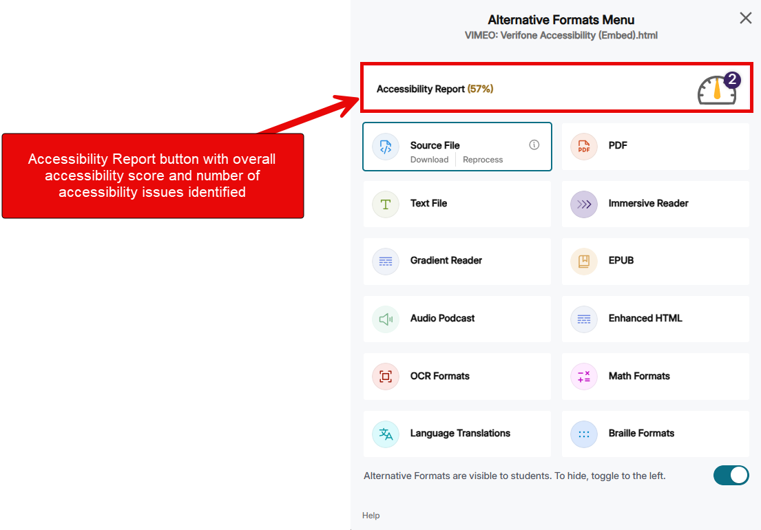 alternative formats menu