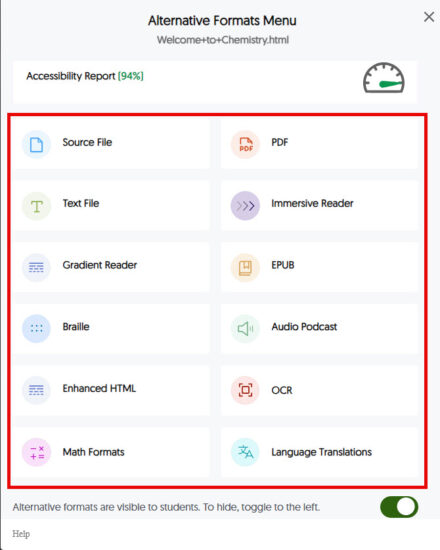 alternative formats menu