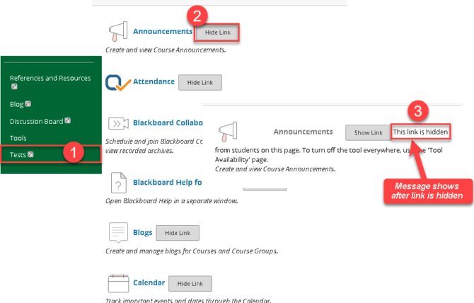 hiding links in Blackboard tools menu