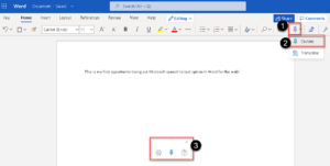 screenshot of how to start dictation in Word for the Web
