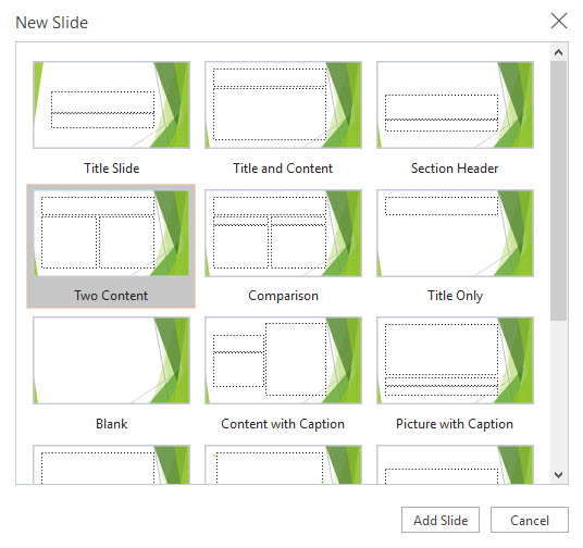 PowerPoint slide layout options