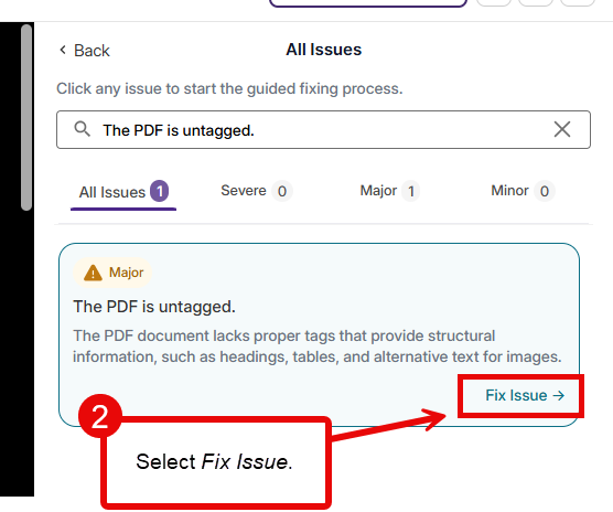 select the fix issue button
