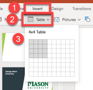 creating a table in powerpoint 365