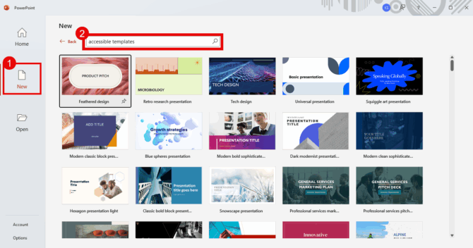 searching for accessible templates in powerpoint